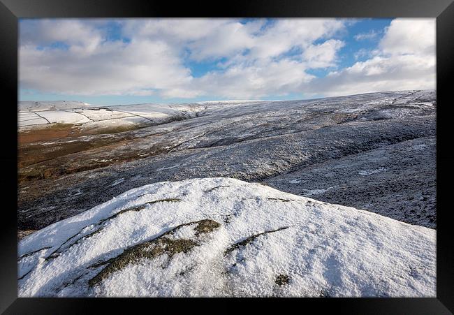 Snowy moors above Glossop Framed Print by Andrew Kearton