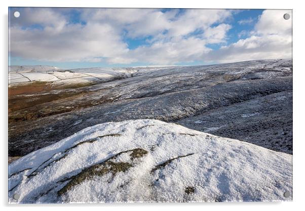 Snowy moors above Glossop Acrylic by Andrew Kearton