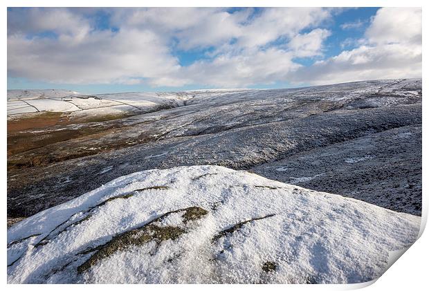 Snowy moors above Glossop Print by Andrew Kearton