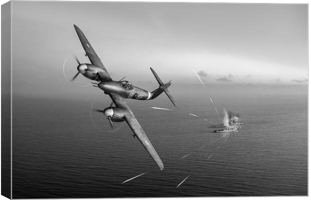 Westland Whirlwind attacking E-boats black and whi Canvas Print by Gary Eason