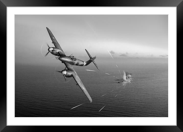 Westland Whirlwind attacking E-boats black and whi Framed Mounted Print by Gary Eason