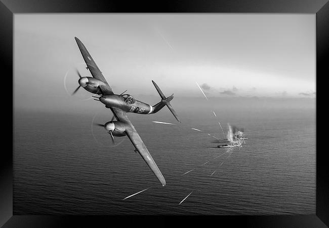 Westland Whirlwind attacking E-boats black and whi Framed Print by Gary Eason
