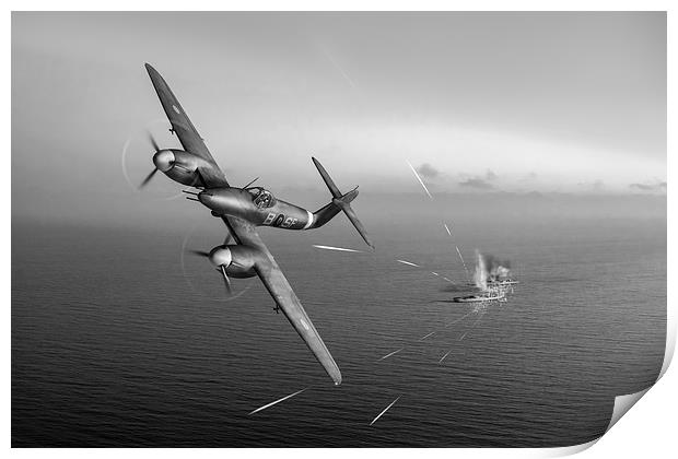 Westland Whirlwind attacking E-boats black and whi Print by Gary Eason