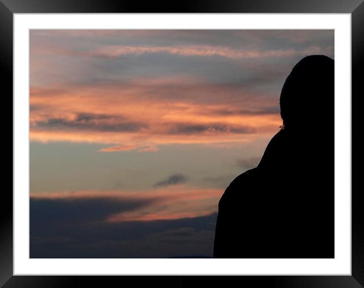 Silhouette of A man enjoying the sunset sky Framed Mounted Print by Jackson Photography