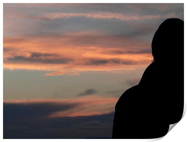 Silhouette of A man enjoying the sunset sky Print by Jackson Photography