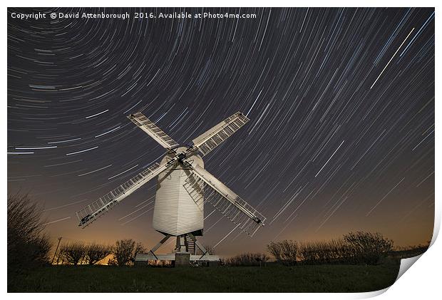 Moonlit Chillenden Windmill Print by David Attenborough