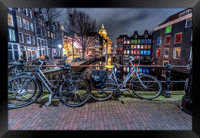 Amsterdam Red Light District at night Framed Print by Ankor Light