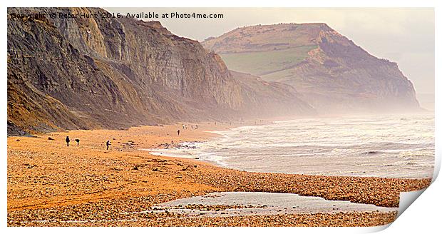 A Windy Day At Charmouth Print by Peter F Hunt