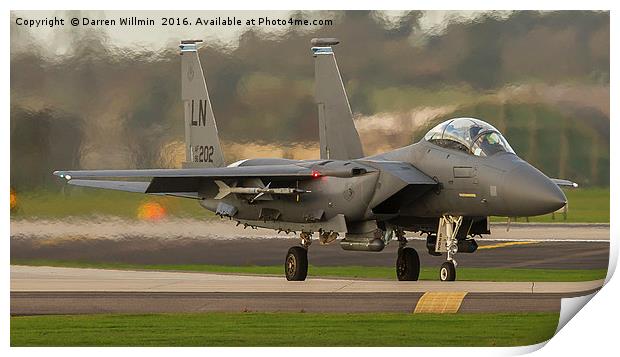 United States Air Force F-15E Departing RAF Lakenh Print by Darren Willmin