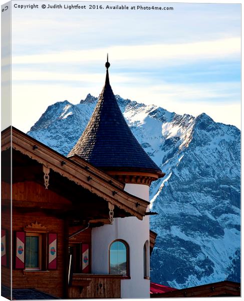 A TOWER ROOM WITH A MOUNTAIN VIEW  Canvas Print by Judith Lightfoot