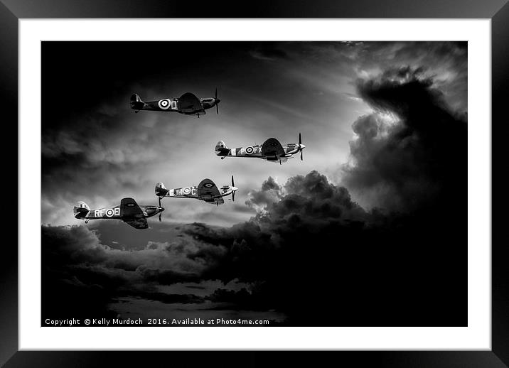Spitfire Flight in Black & White Framed Mounted Print by Kelly Murdoch