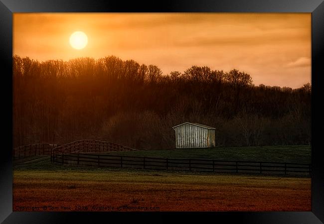 Sunset On The Ranch Framed Print by Tom York