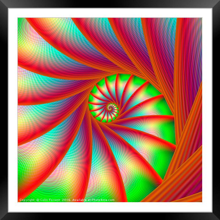 Staircase Spiral in Orange Blue and Green Framed Mounted Print by Colin Forrest