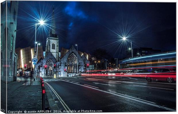 Light Trails Charles Church Plymouth Canvas Print by austin APPLEBY