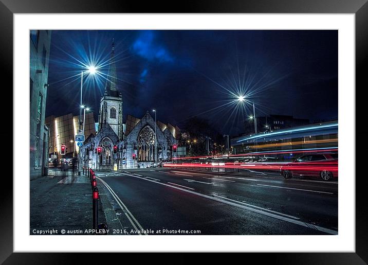 Light Trails Charles Church Plymouth Framed Mounted Print by austin APPLEBY