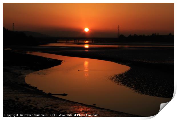 Loughor Estuary Sunset, South Wales Print by Steven Summers
