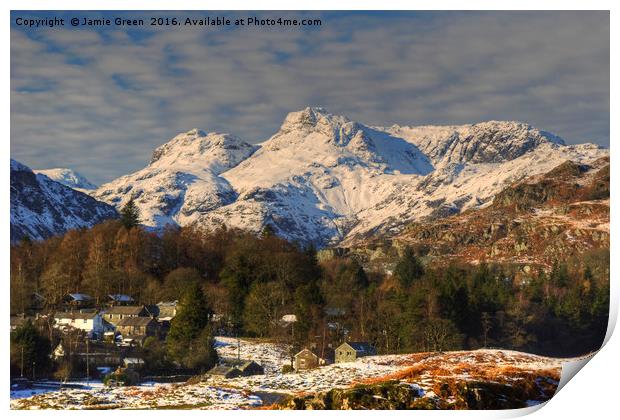 Elterwater And The Langdale Pikes Print by Jamie Green