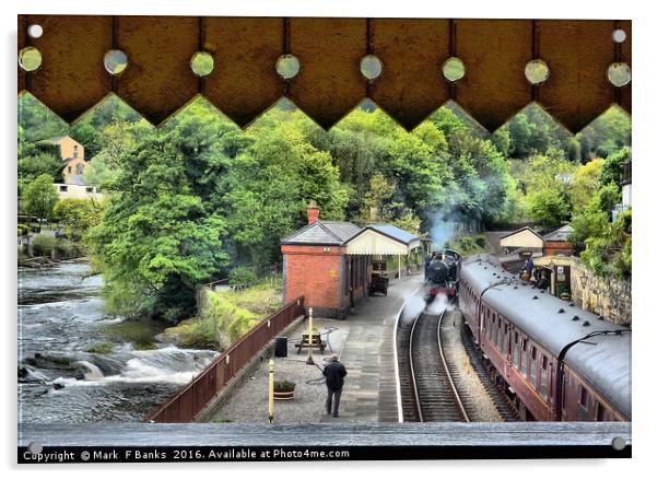 View from Llangollen railway Bridge , Wales Acrylic by Mark  F Banks