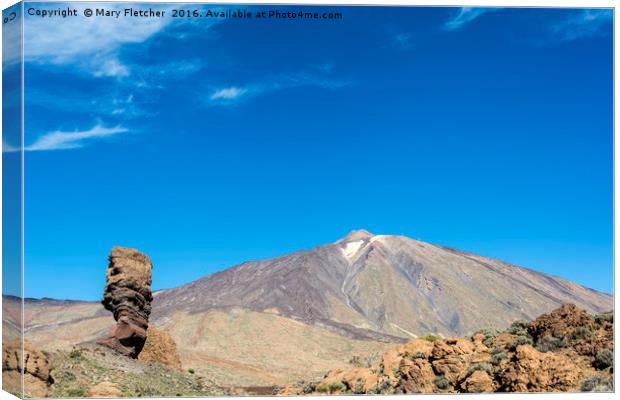 Rock sculpture and Mount Teide, Tenerife Canvas Print by Mary Fletcher