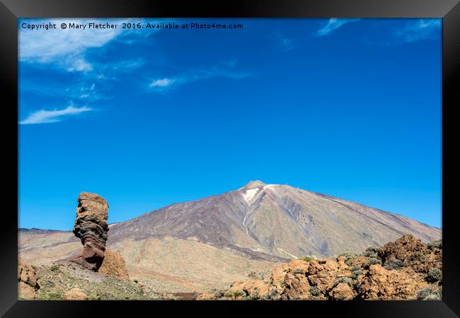 Rock sculpture and Mount Teide, Tenerife Framed Print by Mary Fletcher