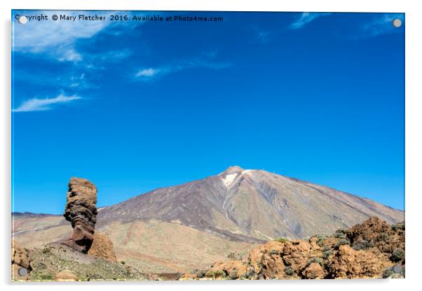Rock sculpture and Mount Teide, Tenerife Acrylic by Mary Fletcher