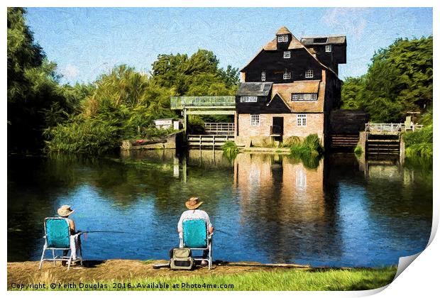Fishing by the Mill Print by Keith Douglas