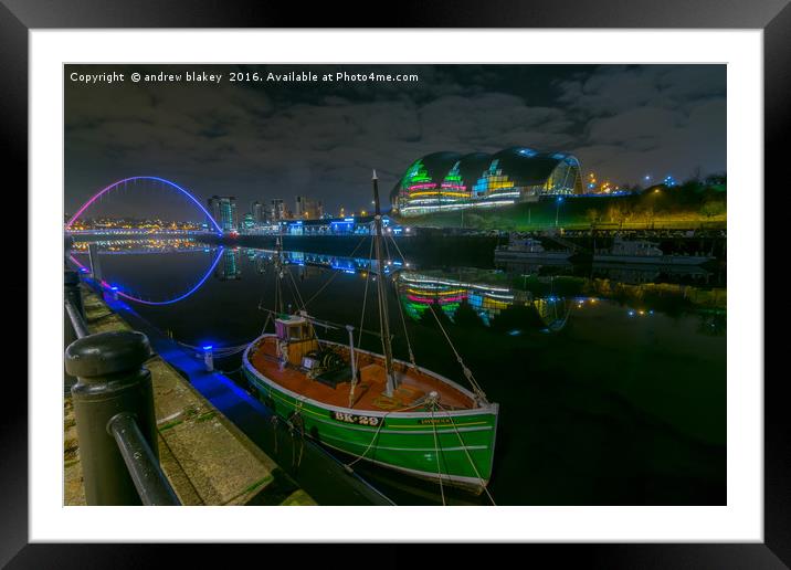 Glowing Reflections on Newcastle Quayside Framed Mounted Print by andrew blakey