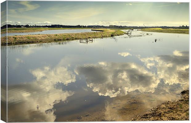 Cloud reflections on the River Thurne Canvas Print by Stephen Mole