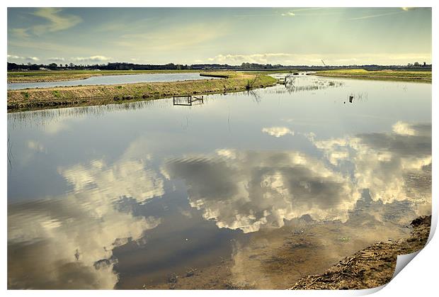 Cloud reflections on the River Thurne Print by Stephen Mole