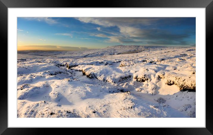 Sunset on the snowy moors Framed Mounted Print by Andrew Kearton