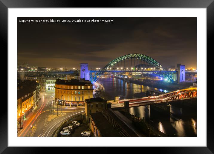 Newcastle Quayside at night from High Level Bridge Framed Mounted Print by andrew blakey
