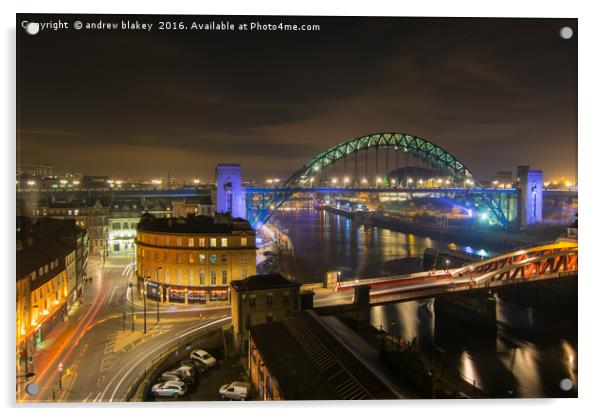 Newcastle Quayside at night from High Level Bridge Acrylic by andrew blakey