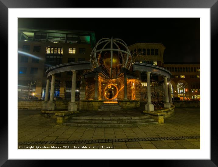 Wire wool Spin on the Quayside in Newcastle Framed Mounted Print by andrew blakey