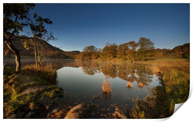 Reflections on Rydal water on an autumn dawn Print by Eddie John