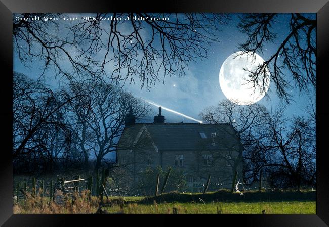farmhouse and moonlight Framed Print by Derrick Fox Lomax