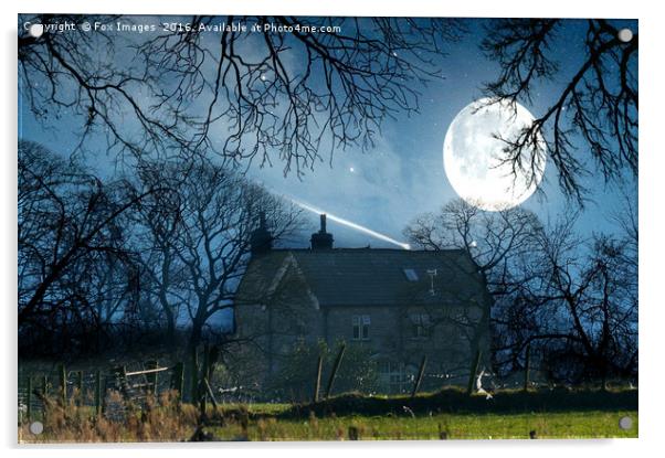 farmhouse and moonlight Acrylic by Derrick Fox Lomax