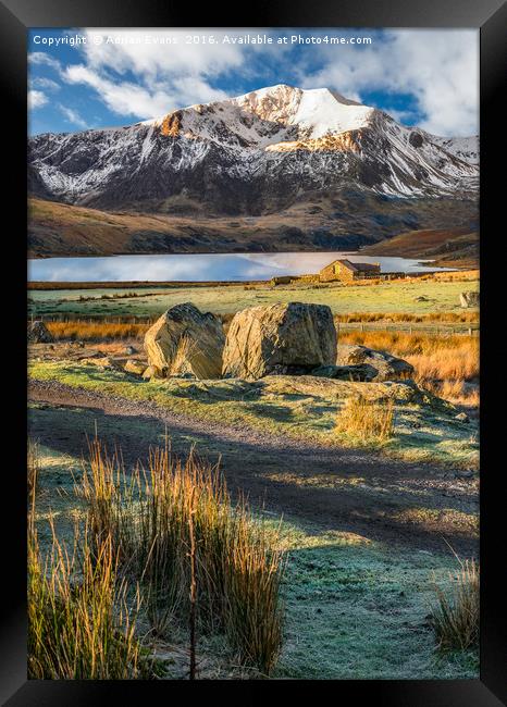 Valley Sunlight Llyn Ogwen Snowdonia  Framed Print by Adrian Evans