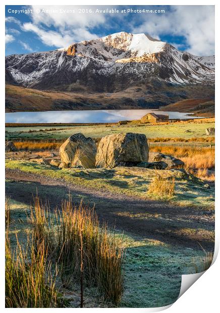 Valley Sunlight Llyn Ogwen Snowdonia  Print by Adrian Evans