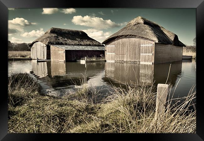Thatched Boat Sheds Framed Print by Stephen Mole