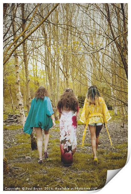 3 Women Walking in the Woods - Bohemian Print by Paul Bryan