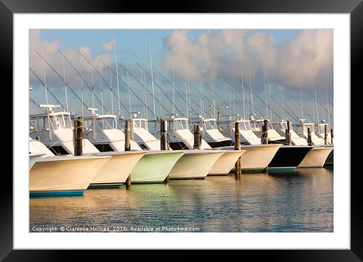 Oregon Inlet Fishing Center Fleet I Framed Mounted Print by Clarence Holmes