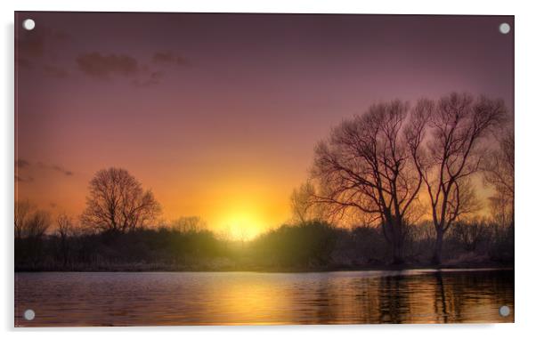 Sunset over water. Acrylic by John Allsop
