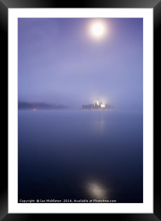 Blue moon over Lake Bled Framed Mounted Print by Ian Middleton