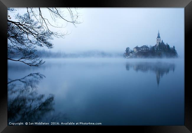 Misty Lake Bled Framed Print by Ian Middleton