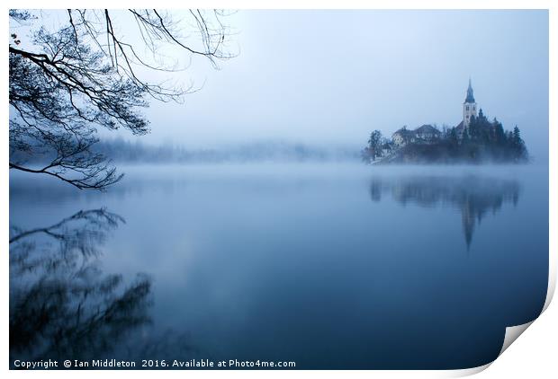 Misty Lake Bled Print by Ian Middleton