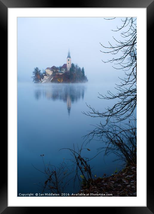 Misty Lake Bled Framed Mounted Print by Ian Middleton