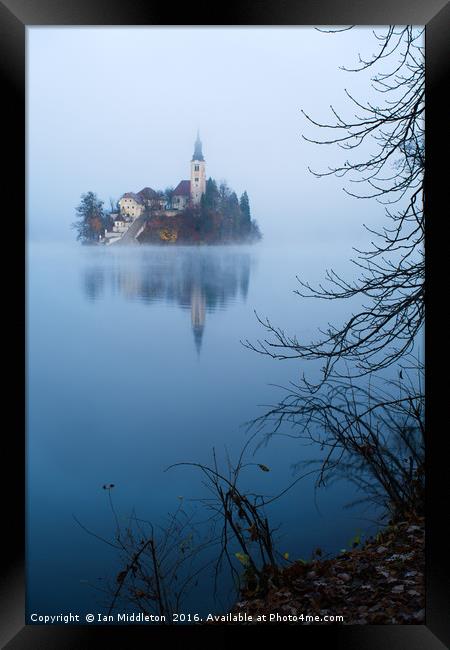 Misty Lake Bled Framed Print by Ian Middleton