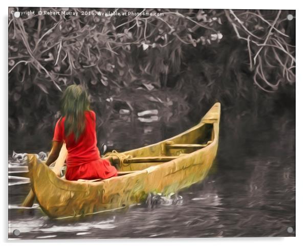 Mystical Red Dress Canoe Ride Acrylic by Robert Murray