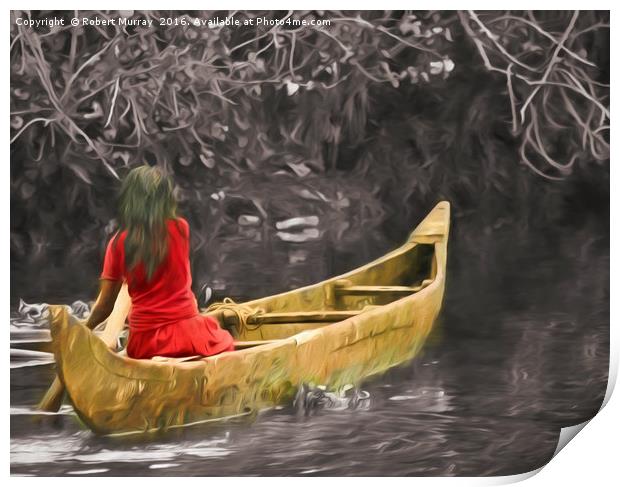 Mystical Red Dress Canoe Ride Print by Robert Murray