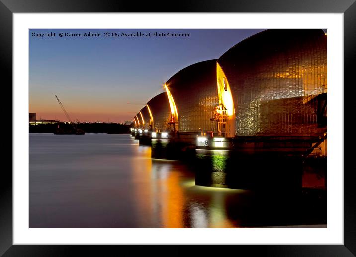 Thames Barrier As The Sun Sets Framed Mounted Print by Darren Willmin
